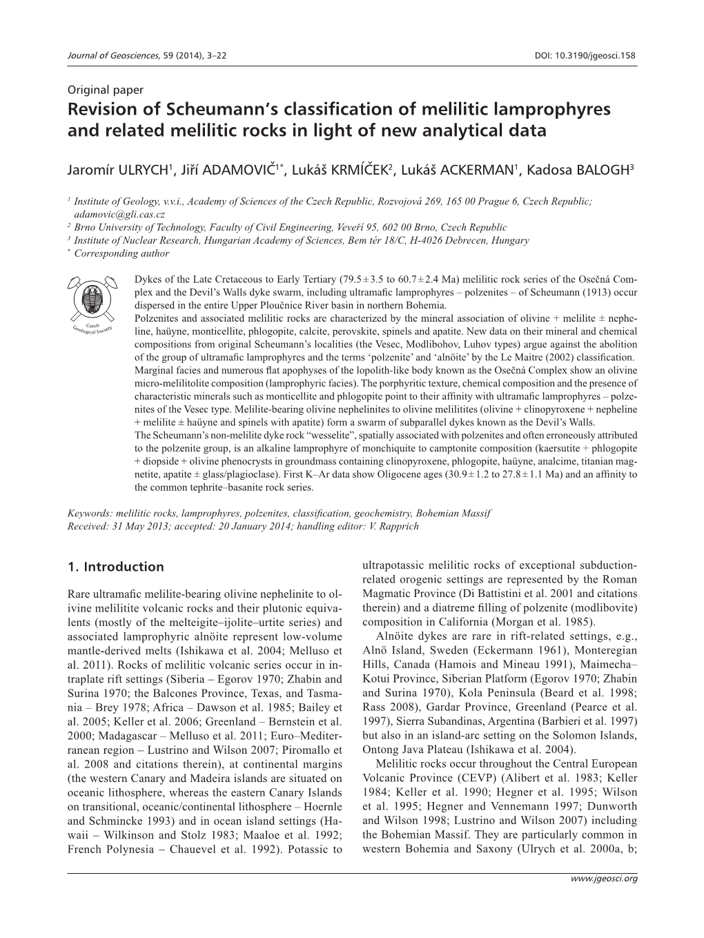 Revision of Scheumann's Classification of Melilitic Lamprophyres and Related Melilitic Rocks in Light of New Analytical Data