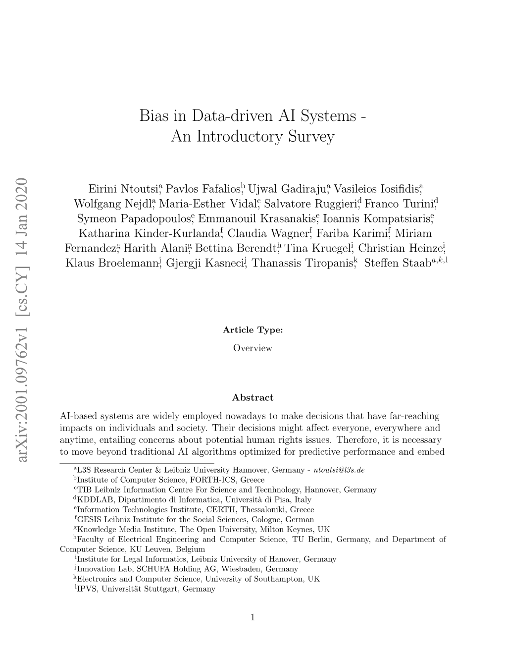 Bias in Data-Driven AI Systems - an Introductory Survey