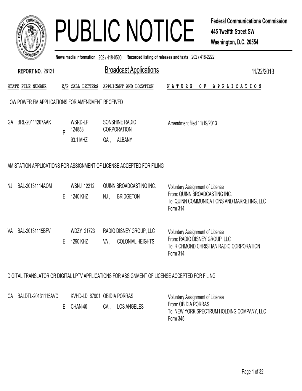 Broadcast Applications 11/22/2013