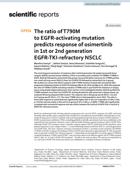 The Ratio of T790M to EGFR-Activating Mutation Predicts Response of Osimertinib in 1St Or 2Nd Generation EGFR-TKI-Refractory