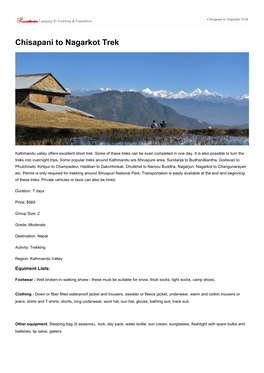 Chisapani to Nagarkot Trek Langtang Ri Trekking & Expedition