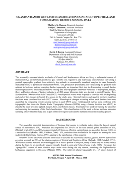 Mapping Dambo Wetlands in Central Uganda Using Remote Sensing and Topographic Data