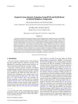 Tropical Cyclone Intensity Estimation Using RVM and DADI Based on Infrared Brightness Temperature