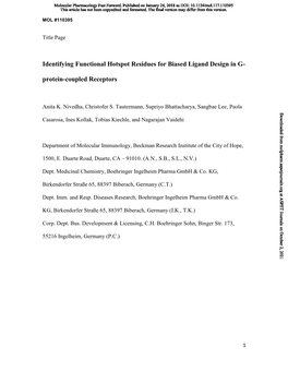 Identifying Functional Hotspot Residues for Biased Ligand Design in G- Protein-Coupled Receptors