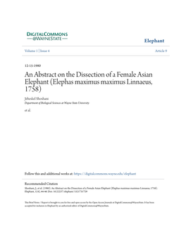 An Abstract on the Dissection of a Female Asian Elephant (Elephas Maximus Maximus Linnaeus, 1758)