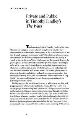 Private and Public in Timothy Findley's the Wars