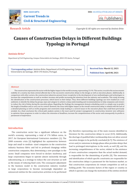 Causes of Construction Delays in Different Buildings Typology in Portugal