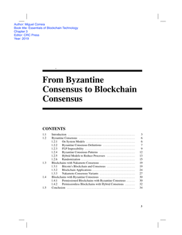 Chapter 1 from Byzantine Consensus to Blockchain Consensus