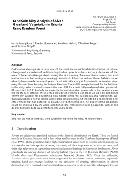 Land Suitability Analysis of Alvar Grassland Vegetation in Estonia