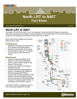 North LRT to NAIT Fact Sheet