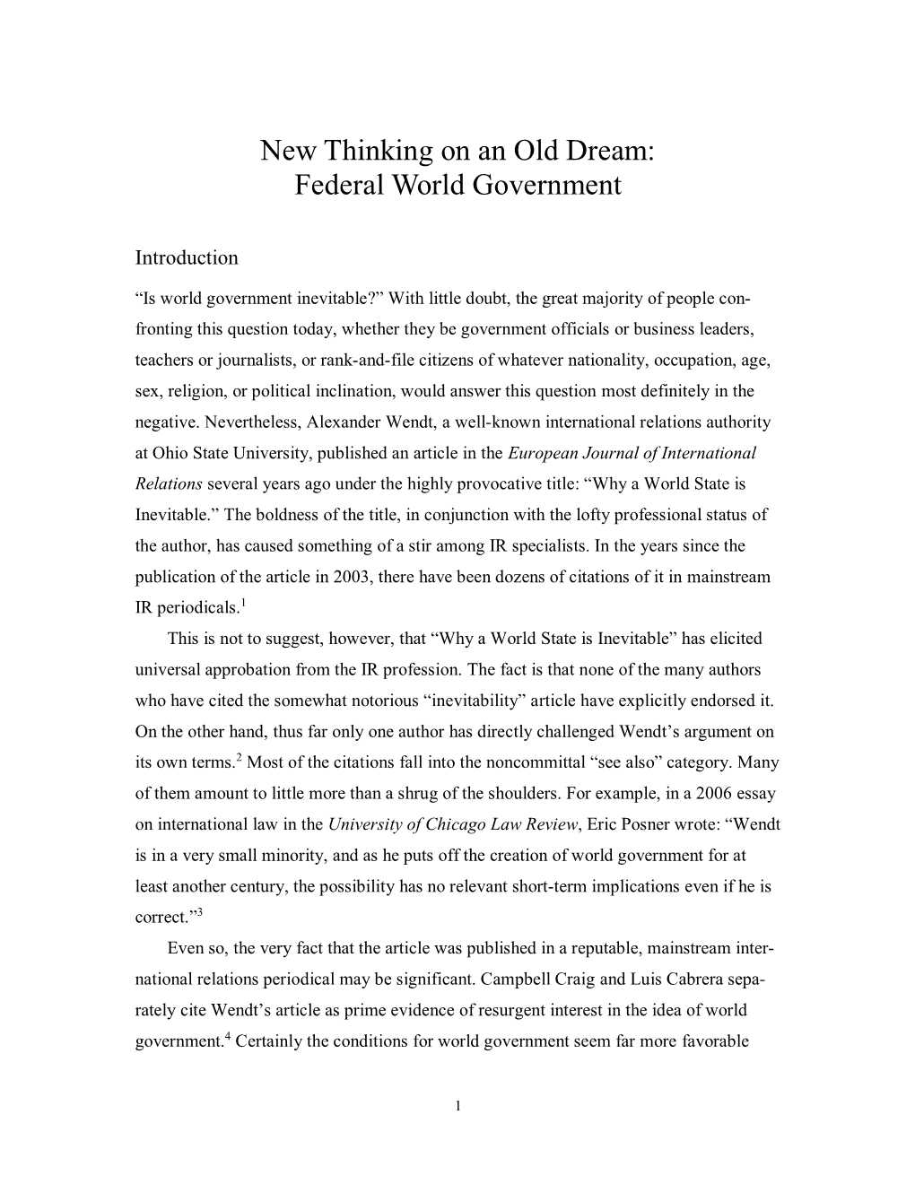 New Thinking on an Old Dream: Federal World Government