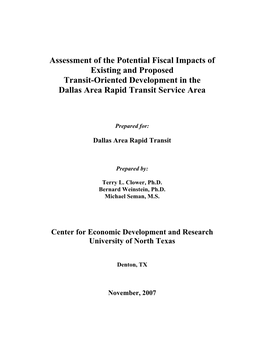 Assessment of the Potential Fiscal Impacts of Existing and Proposed Transit-Oriented Development in the Dallas Area Rapid Transit Service Area