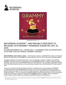 Recording Academy and Republic Records To