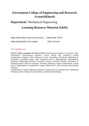 Mechanical Engineering Learning Resource Material (LRM)