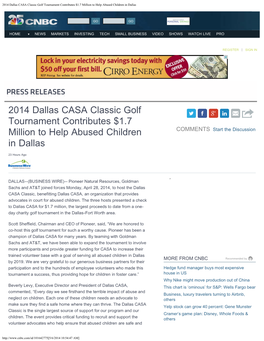 2014 Dallas CASA Classic Golf Tournament Contributes $1.7 Million to Help Abused Children in Dallas