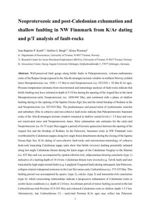 Neoproterozoic and Post-Caledonian Exhumation and Shallow Faulting in NW Finnmark from K/Ar Dating and P/T Analysis of Fault-Rocks