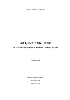 All Quiet in the Ranks an Exploration of Dissent in Australia’S Security Agencies
