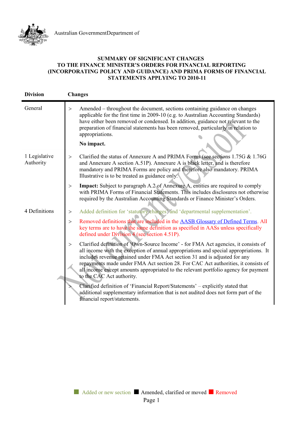 Summary of Changes for 2010-11 Fmos