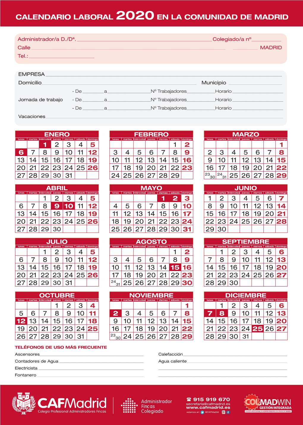 Calendario Laboral 2020 En La Comunidad De Madrid