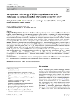 (IORT) for Surgically Resected Brain Metastases: Outcome Analysis of an International Cooperative Study