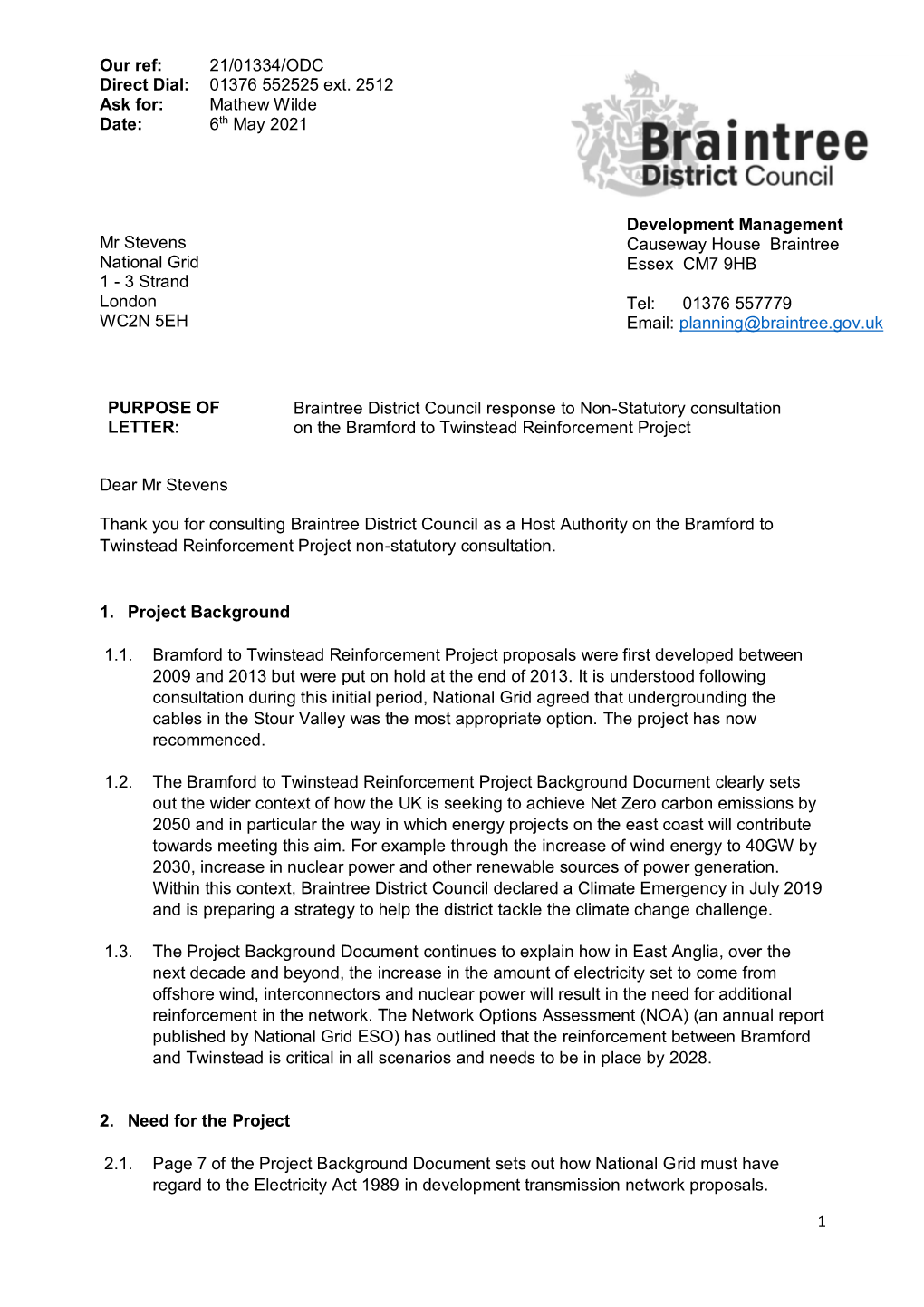 Bramford to Twinstead – BDC Response to Non Statutory