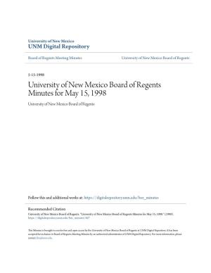 University of New Mexico Board of Regents Minutes for May 15, 1998 University of New Mexico Board of Regents