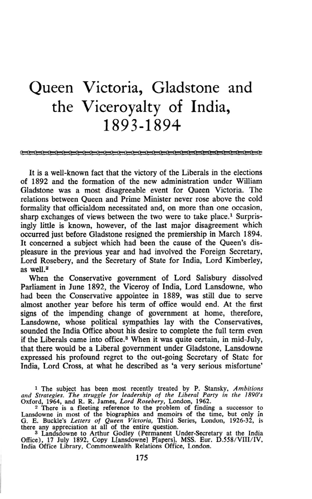 Queen Victoria, Gladstone and the Viceroyalty of India, 1893-1894