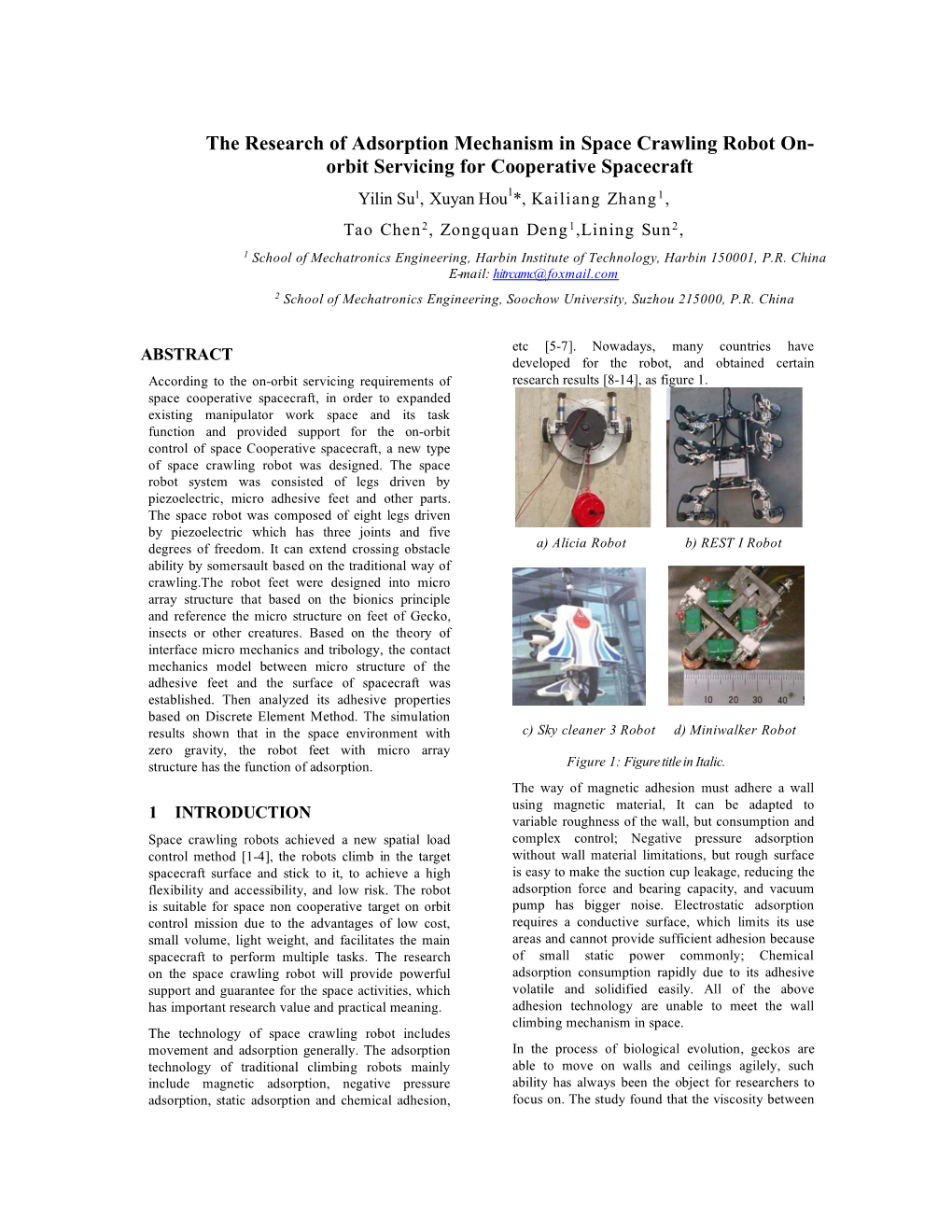 The Research of Adsorption Mechanism in Space Crawling