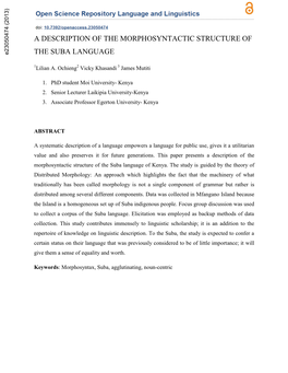 A Description of the Morphosynthatic Structure of the Suba Language