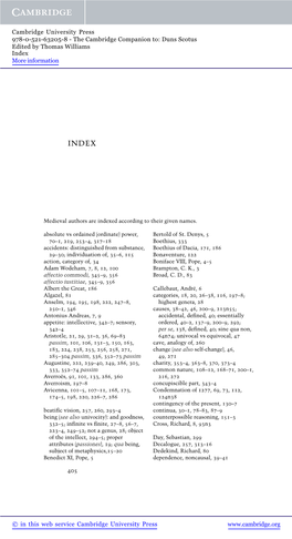 Cambridge University Press 978-0-521-63205-8 - the Cambridge Companion To: Duns Scotus Edited by Thomas Williams Index More Information