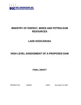 Lake Koocanusa, High Level Assessment of a Proposed