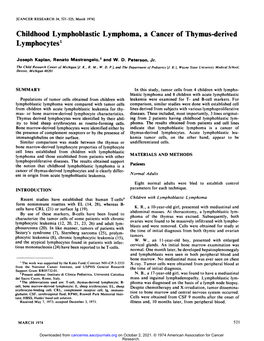 Childhood Lymphoblastic Lymphoma, a Cancer of Thymus-Derived Lymphocytes1