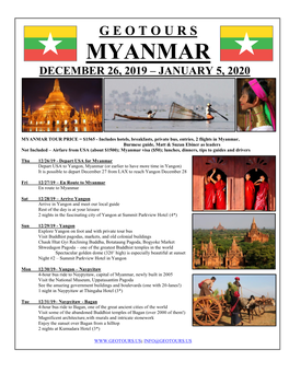 Myanmar December 26, 2019 – January 5, 2020