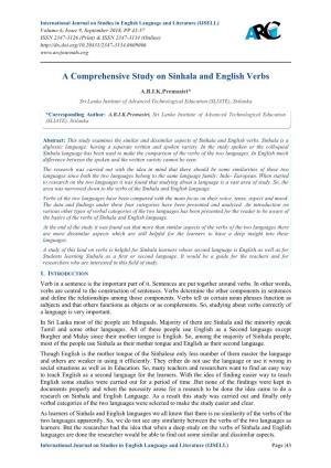 A Comprehensive Study on Sinhala and English Verbs