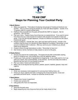 TEAM OMF Steps for Planning Your Cocktail Party