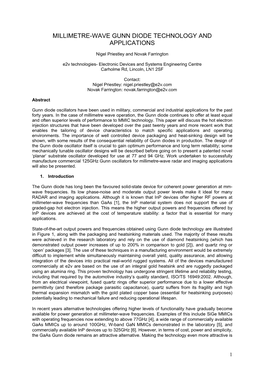 Millimetre-Wave Gunn Diode Technology and Applications