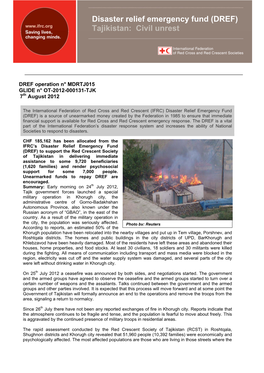 Disaster Relief Emergency Fund (DREF) Tajikistan: Civil Unrest