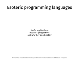 Esoteric Programming Languages