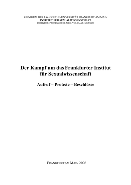 Der Kampf Um Das Frankfurter Institut Für Sexualwissenschaft
