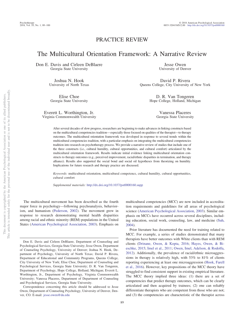 The Multicultural Orientation Framework: a Narrative Review