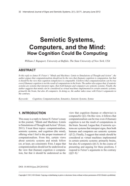 Semiotic Systems, Computers, and the Mind: How Cognition Could Be Computing