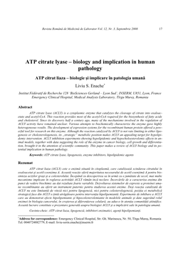 ATP Citrate Lyase – Biology and Implication in Human Pathology
