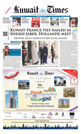 Kuwait-France Ties Hailed As Sheikh Jaber, Hollande Meet