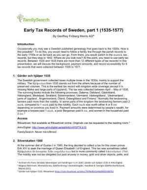 Early Tax Records of Sweden, Part 1 (1535-1577) by Geoffrey Fröberg Morris AG®