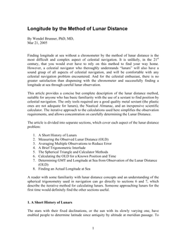 Longitude by the Method of Lunar Distance