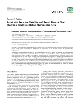 Residential Location, Mobility, and Travel Time: a Pilot Study in a Small-Size Italian Metropolitan Area