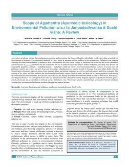Ayurvedic Toxicology) in Environmental Pollution W.S.R to Janpadodhvansa & Dushi Visha: a Review