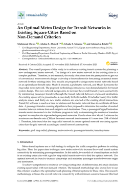 An Optimal Metro Design for Transit Networks in Existing Square Cities Based on Non-Demand Criterion