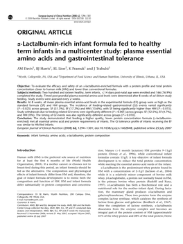 Plasma Essential Amino Acids and Gastrointestinal Tolerance