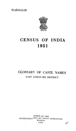 Glossary of Caste Name, East Godavari District